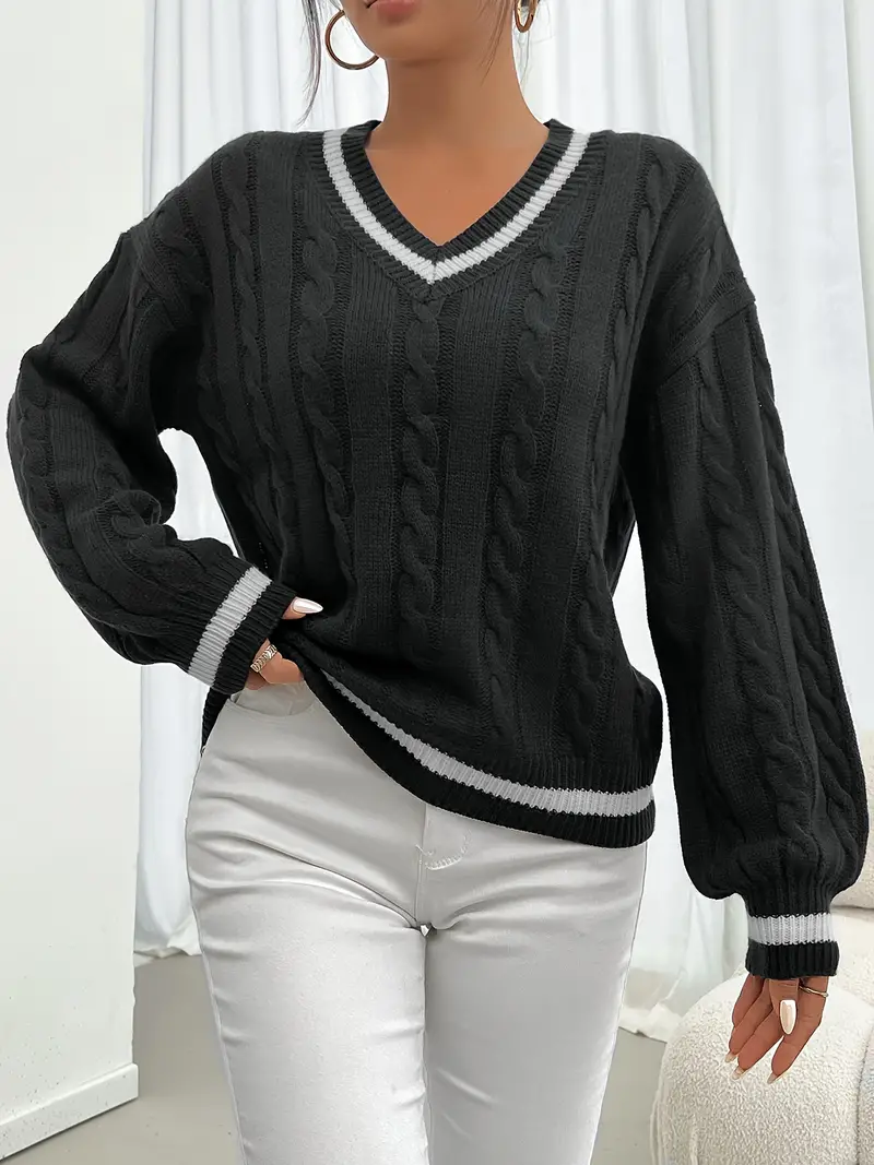 Contrast Trim Cable Knitted Sweater - Image 4