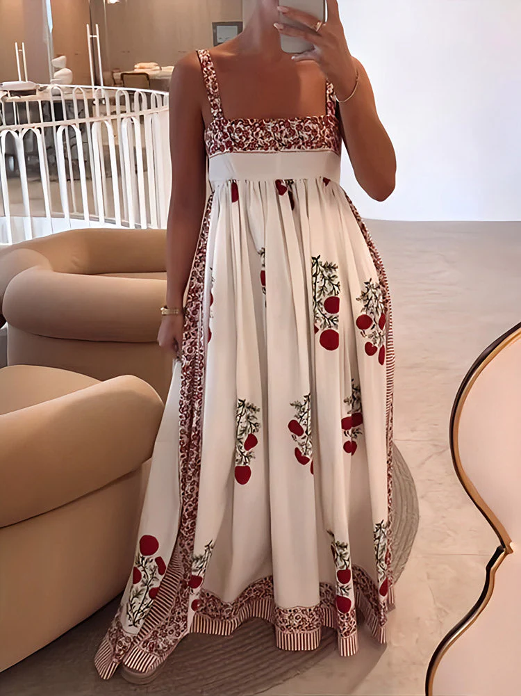 Women' Summer Floral Maxi Dress with Square Neckline and Sleeveless - Image 2