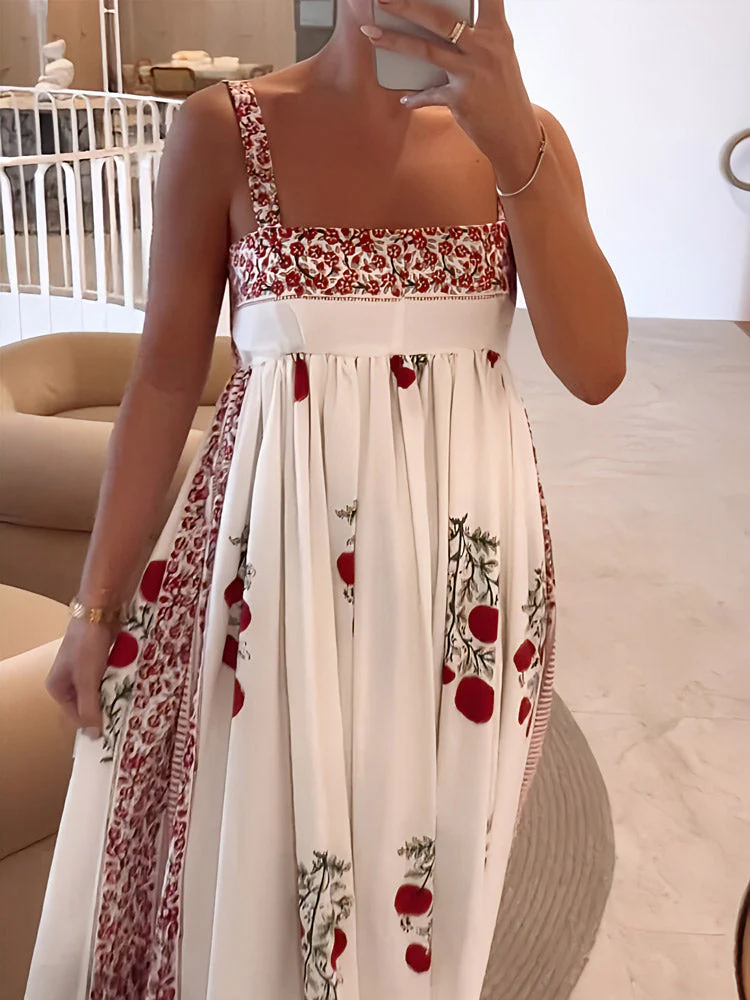 Women' Summer Floral Maxi Dress with Square Neckline and Sleeveless - Image 3