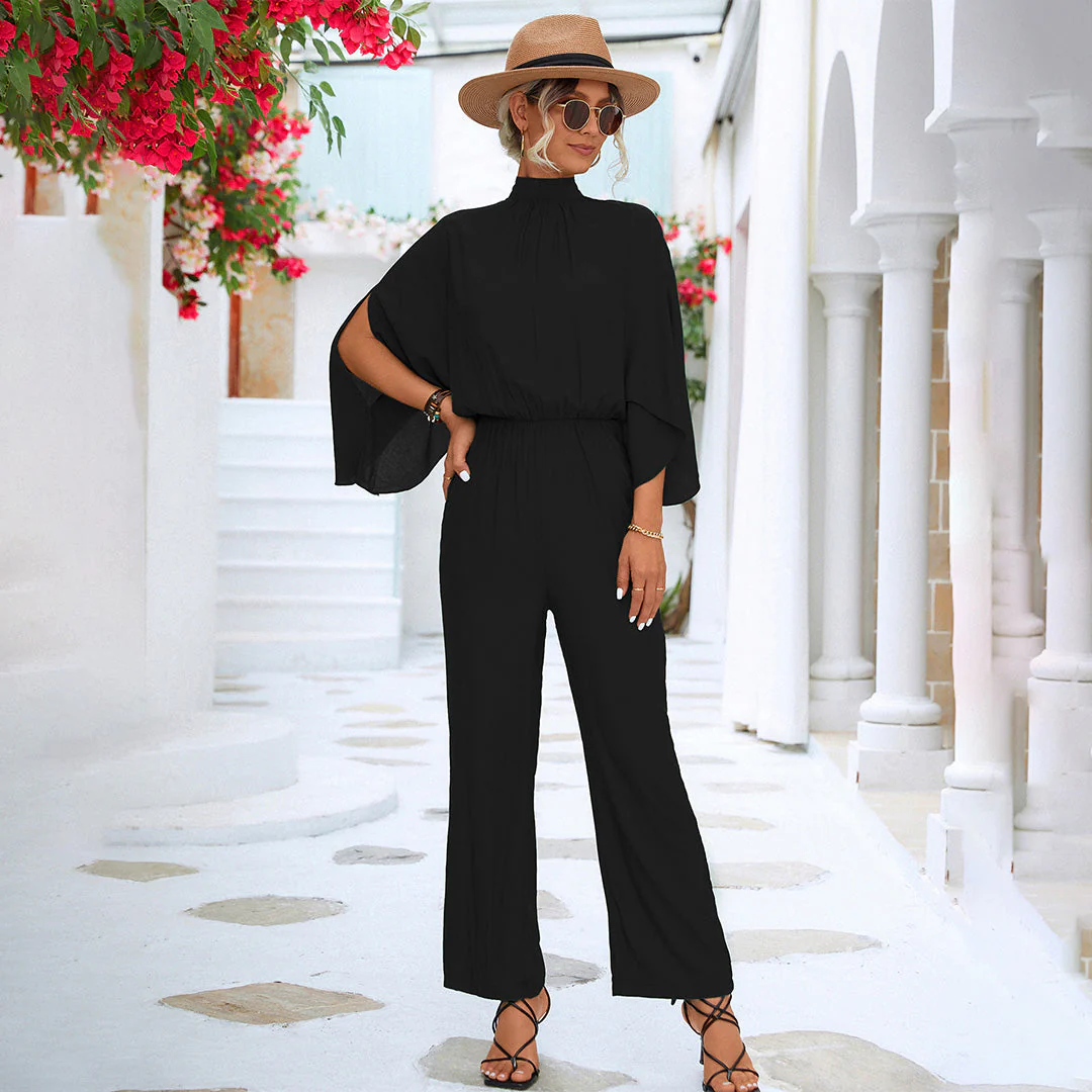 Women' Summer Jumpsuit with High Neck and Slit Sleeves - Image 3
