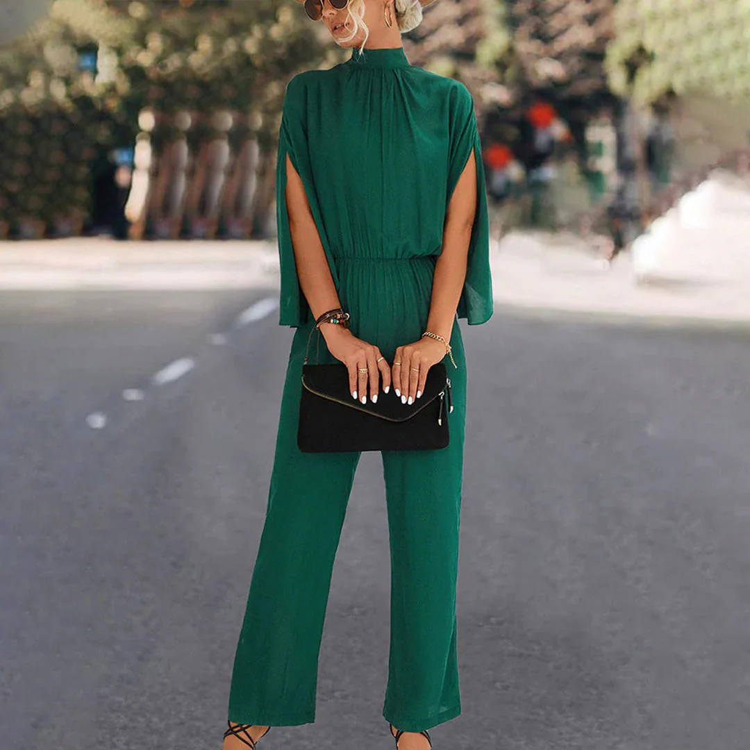 Women' Summer Jumpsuit with High Neck and Slit Sleeves - Image 4