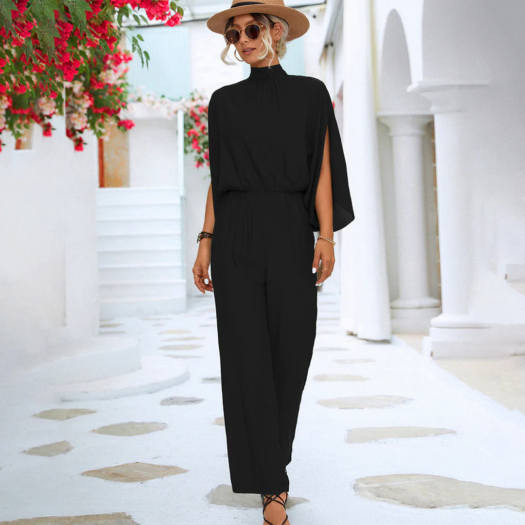 Women' Summer Jumpsuit with High Neck and Slit Sleeves - Image 6