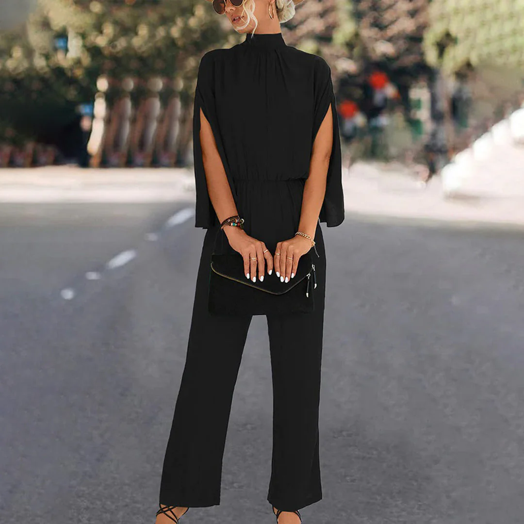Women' Summer Jumpsuit with High Neck and Slit Sleeves - Image 7