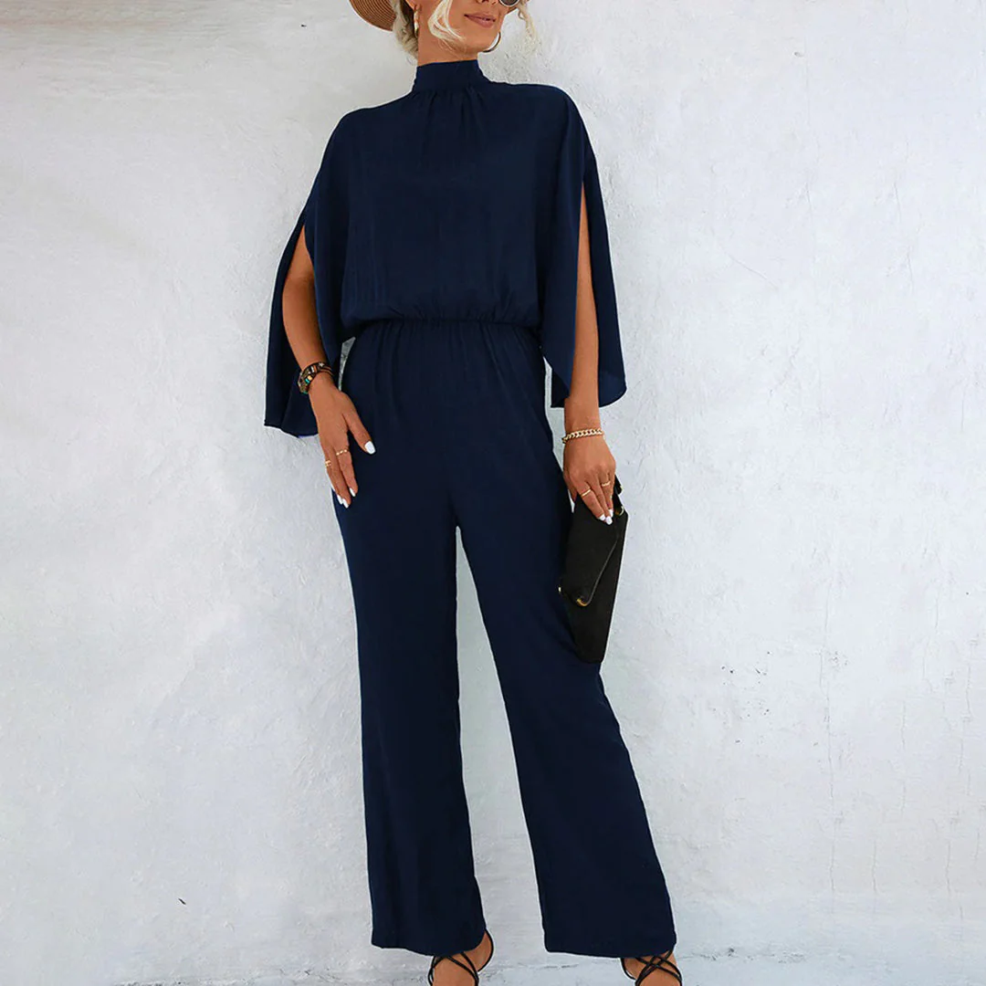 Women' Summer Jumpsuit with High Neck and Slit Sleeves - Image 8