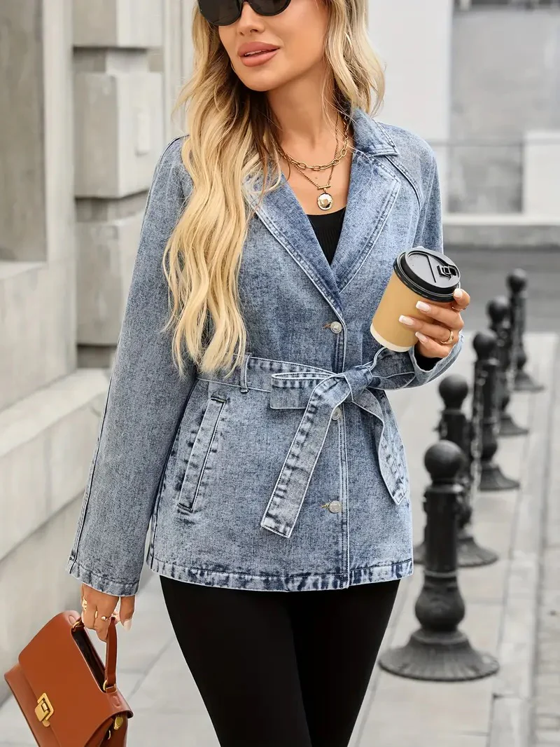 Women's Acid-Washed Denim Jacket - Image 3