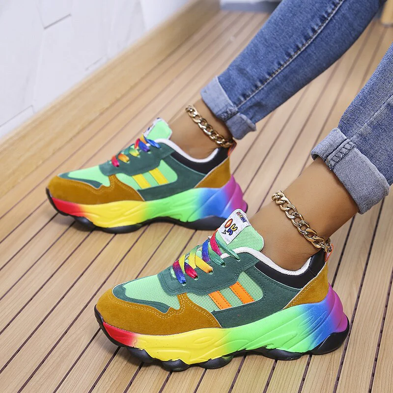 Women's All Season Multicolor Sneakers with Lace-up and Thick Sole - Image 3