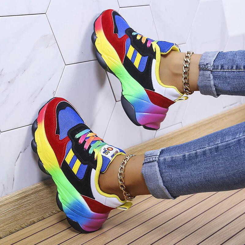 Women's All Season Multicolor Sneakers with Lace-up and Thick Sole - Image 4