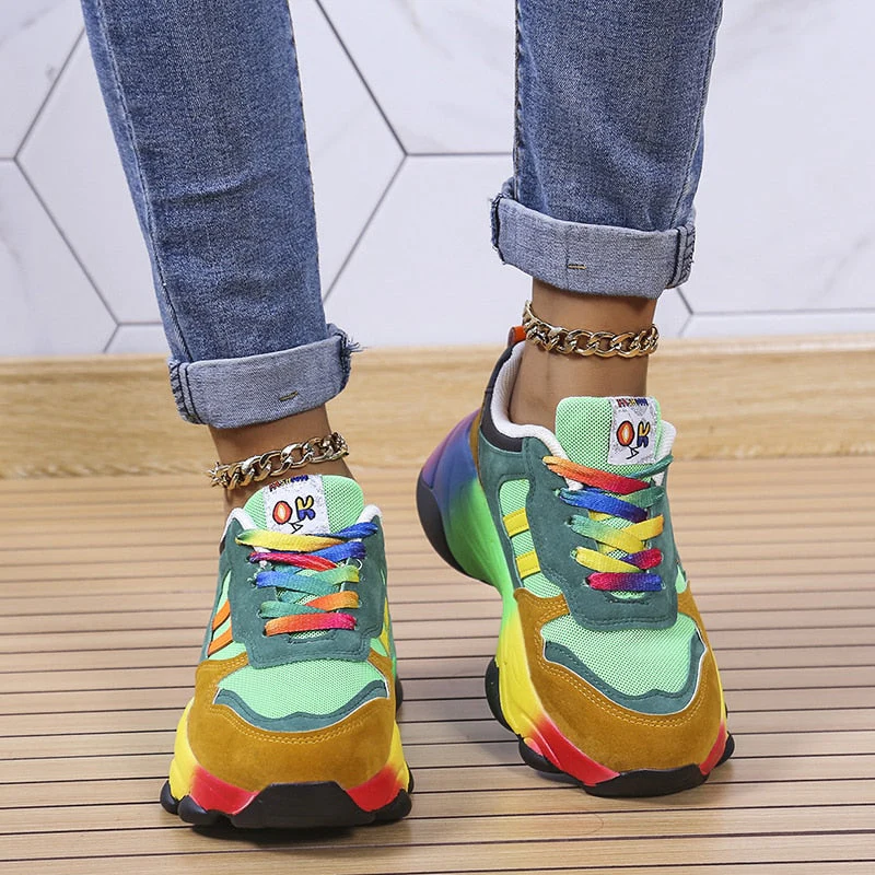 Women's All Season Multicolor Sneakers with Lace-up and Thick Sole - Image 5