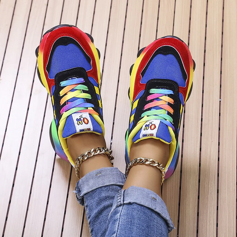 Women's All Season Multicolor Sneakers with Lace-up and Thick Sole - Image 6