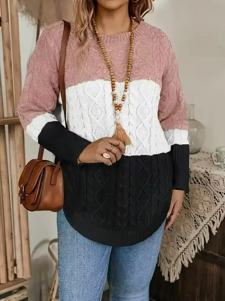 Women's Angled Hem Cable-Knit Sweater - Image 3