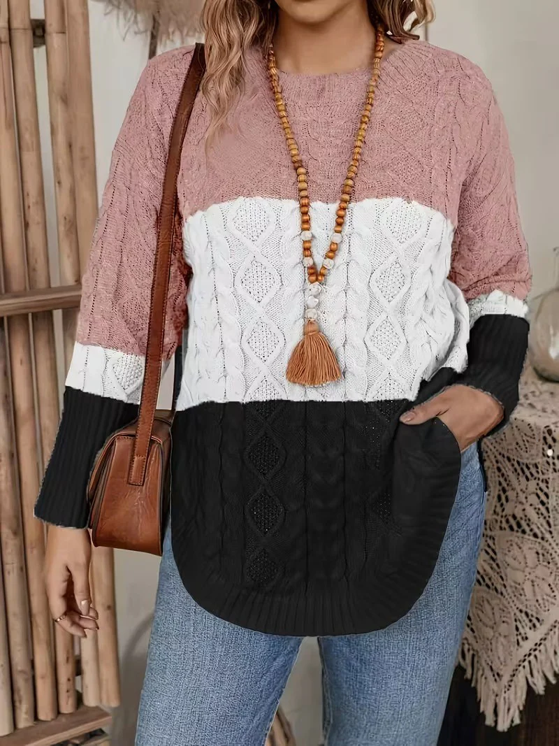 Women's Angled Hem Cable-Knit Sweater - Image 4