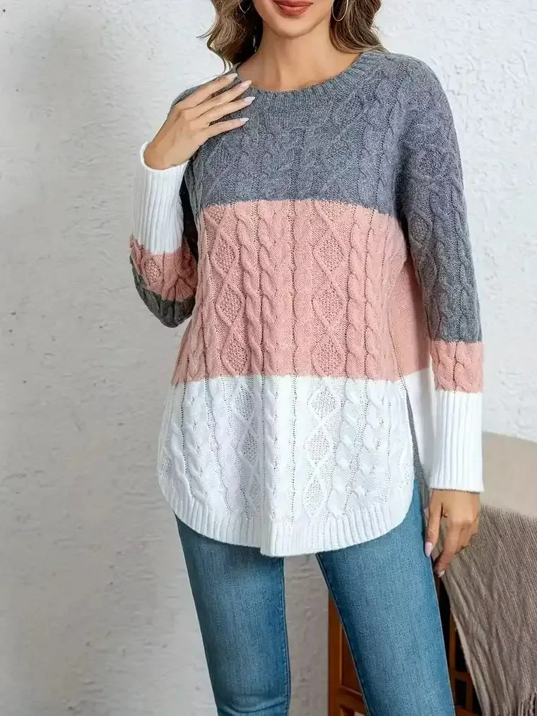 Women's Angled Hem Cable-Knit Sweater - Image 6