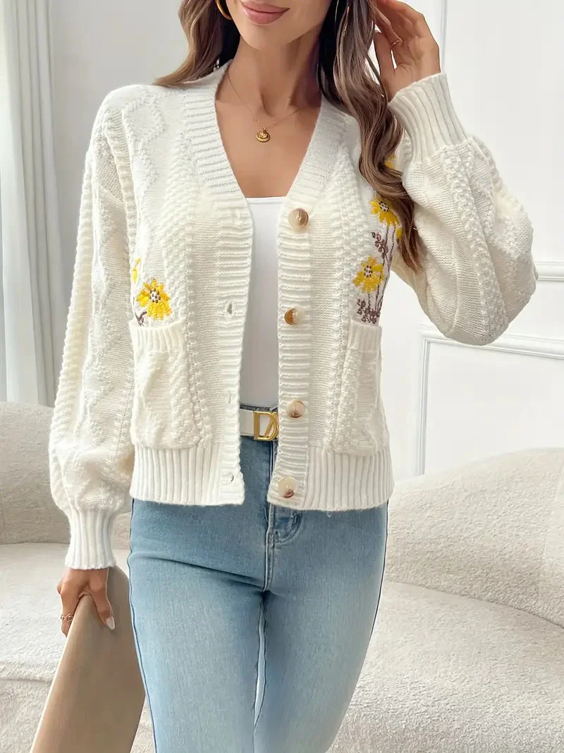 Women's Apricot Cable Knit Cardigan - Image 3