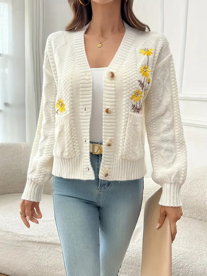 Women's Apricot Cable Knit Cardigan - Image 4