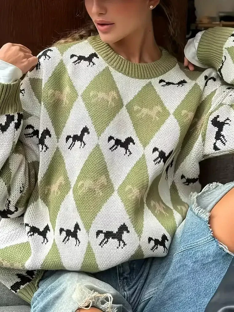 Women's Argyle Pullover Sweater - Image 2