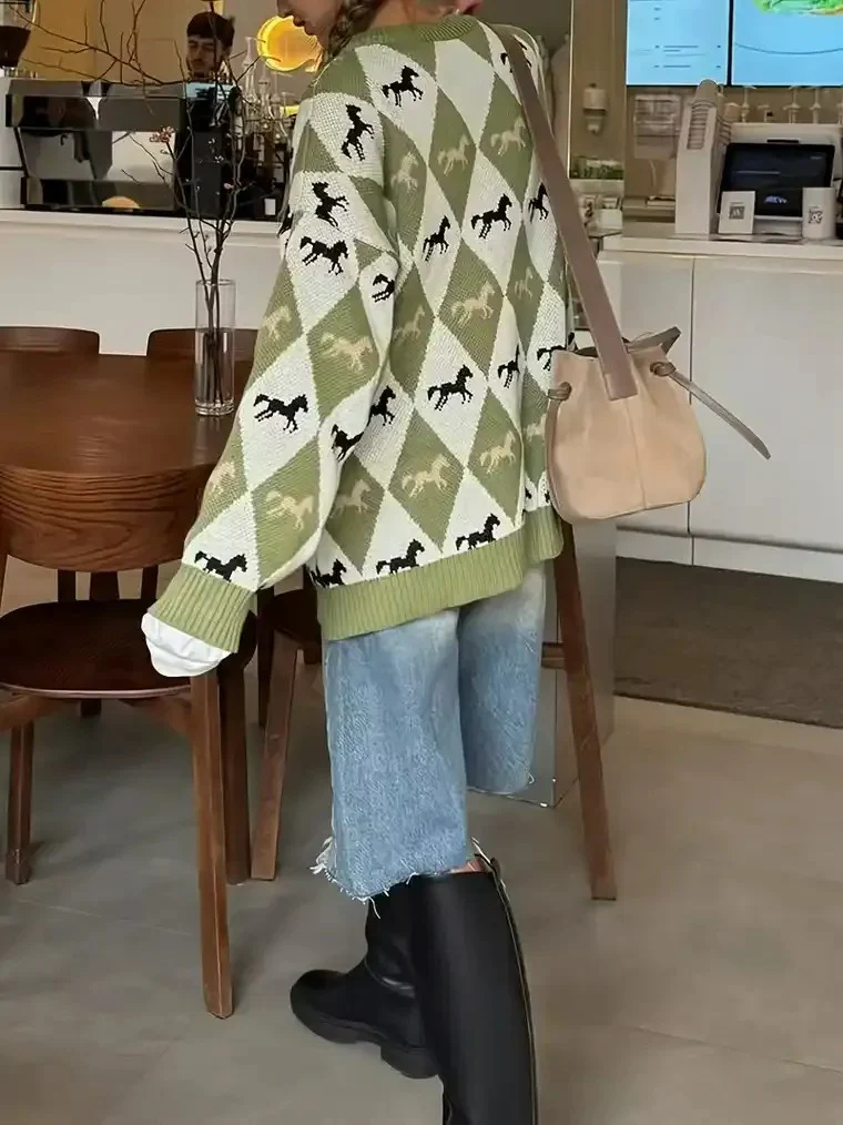 Women's Argyle Pullover Sweater - Image 3
