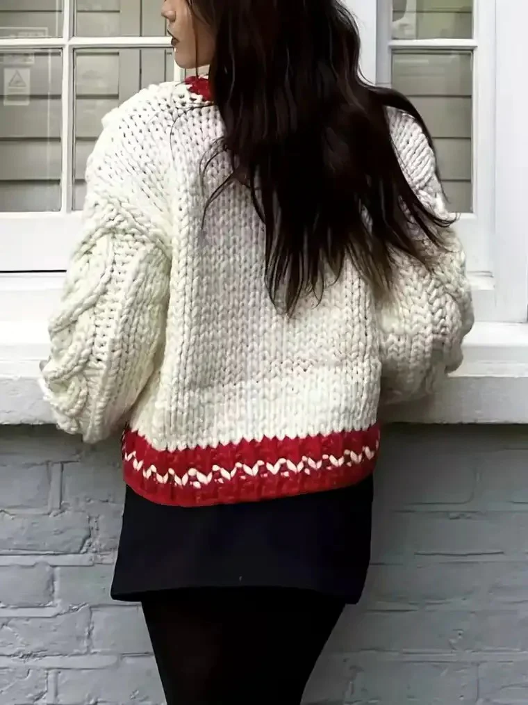 Women's Balloon Sleeve Cable Knit Sweater - Image 4