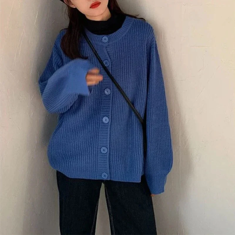 Women's Blue Oversized Ribbed Cardigan - Image 3