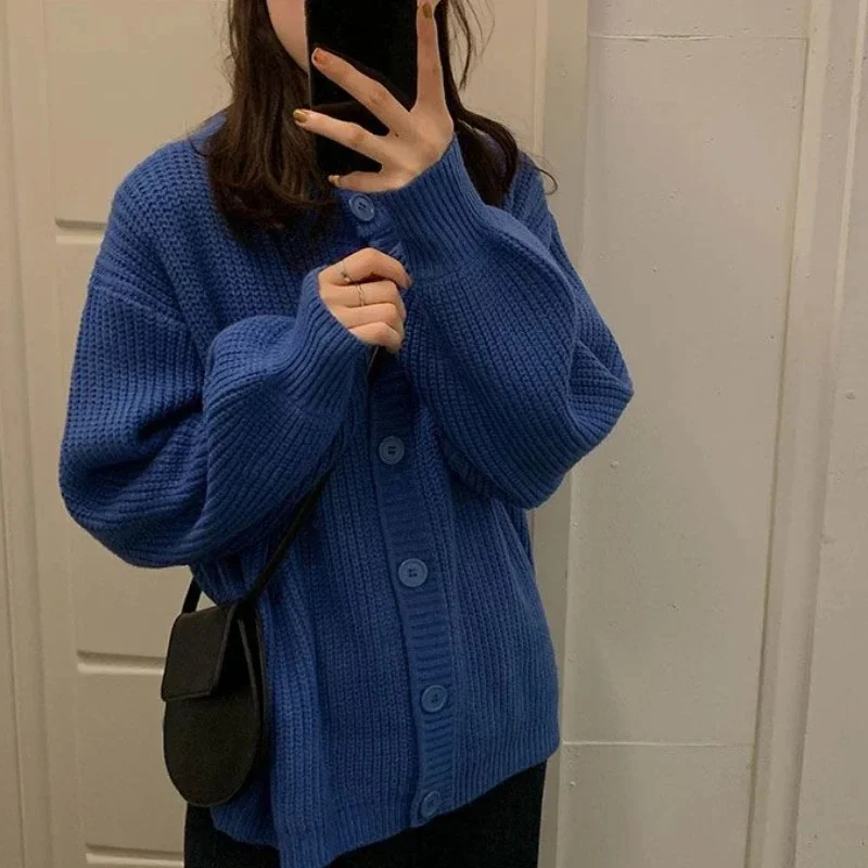 Women's Blue Oversized Ribbed Cardigan - Image 4