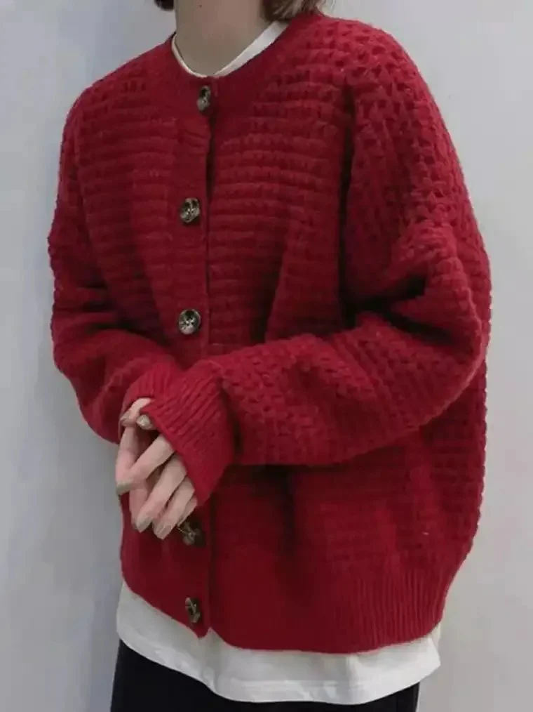 Women's Bobble Stitch Cardigan with Balloon Sleeves - Image 4