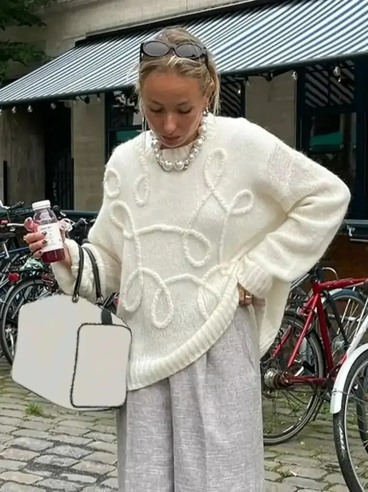 Women's Braided Trim Crewneck Sweater - Image 2