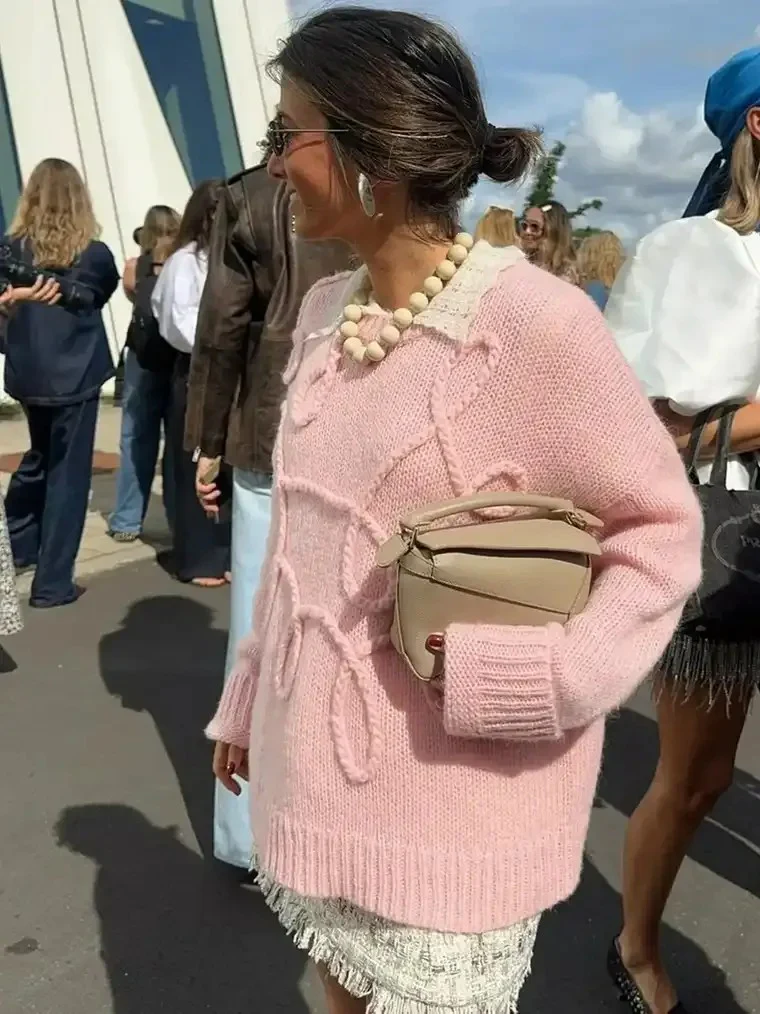 Women's Braided Trim Crewneck Sweater - Image 3