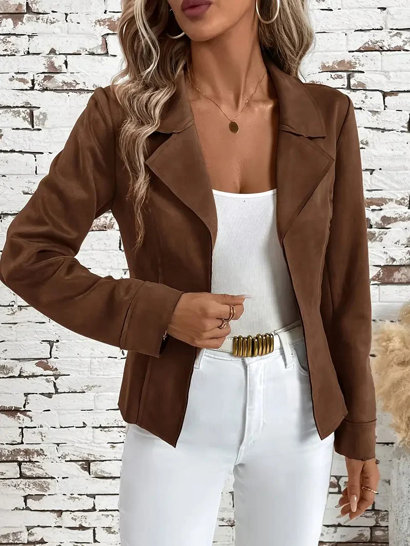 Women's Brown Open-Front Blazer - Image 3