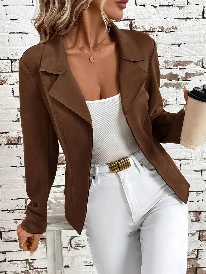 Women's Brown Open-Front Blazer - Image 4