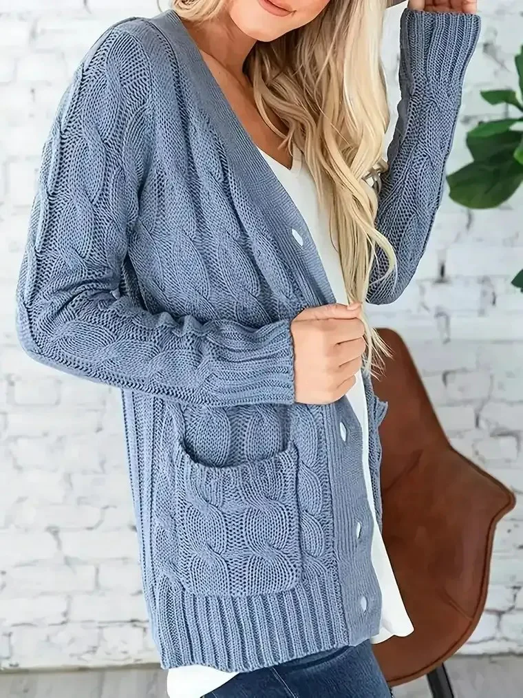 Women's Cable Knit Cardigan with Pockets - Image 2