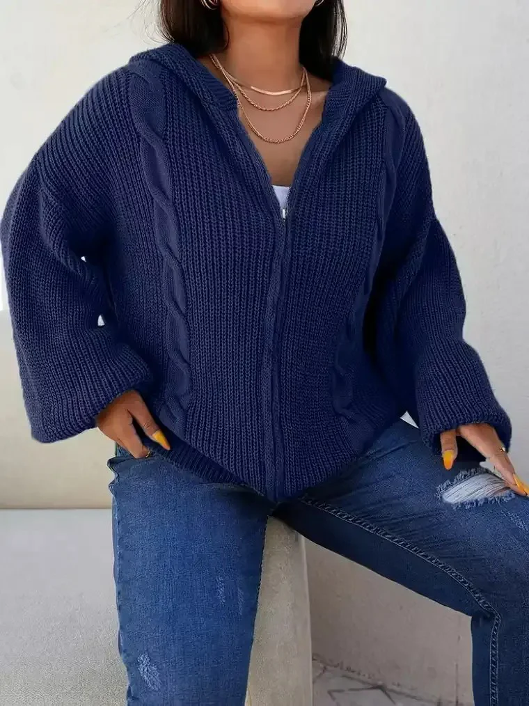 Women's Cable-Knit Hooded Zip Cardigan