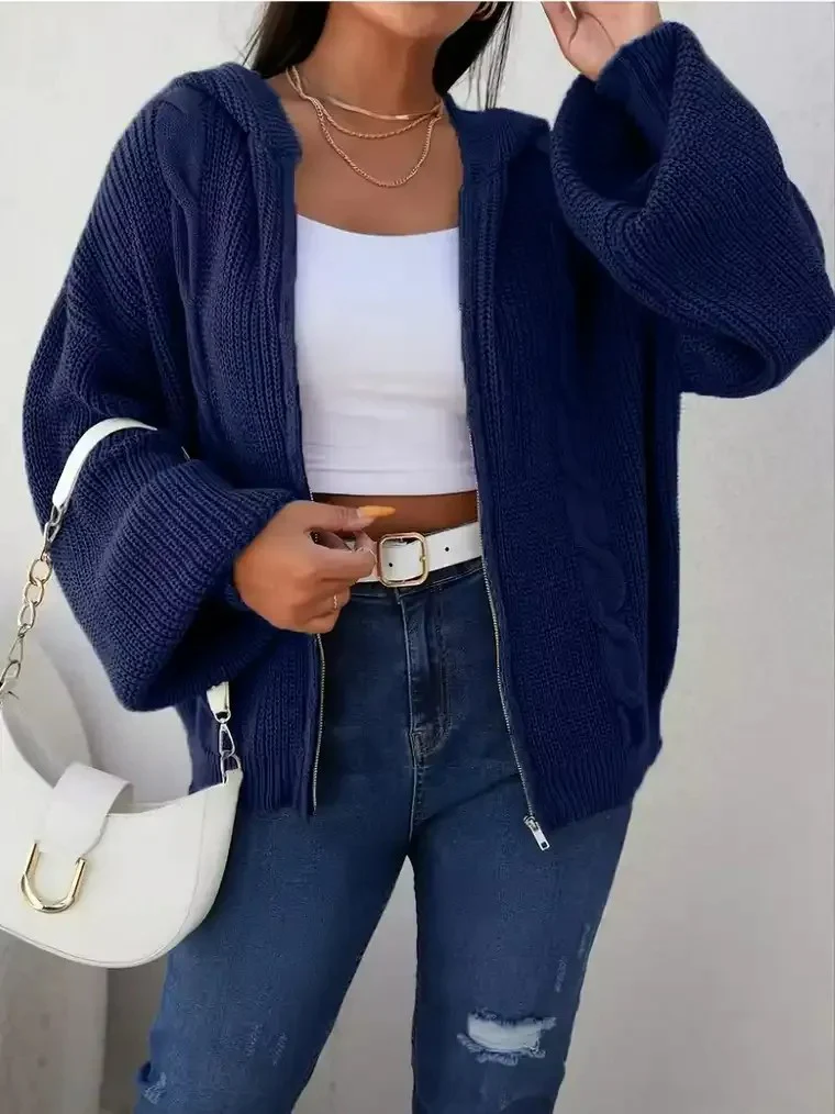Women's Cable-Knit Hooded Zip Cardigan - Image 2