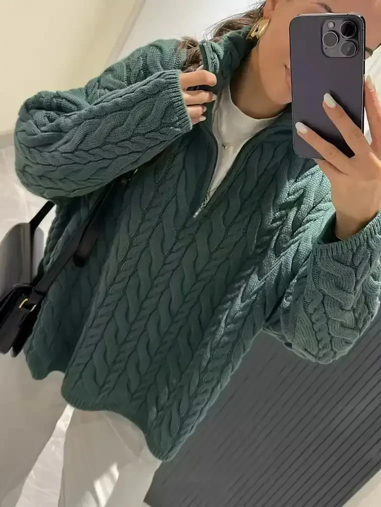 Women's Cable Knit Zip Sweater - Image 2