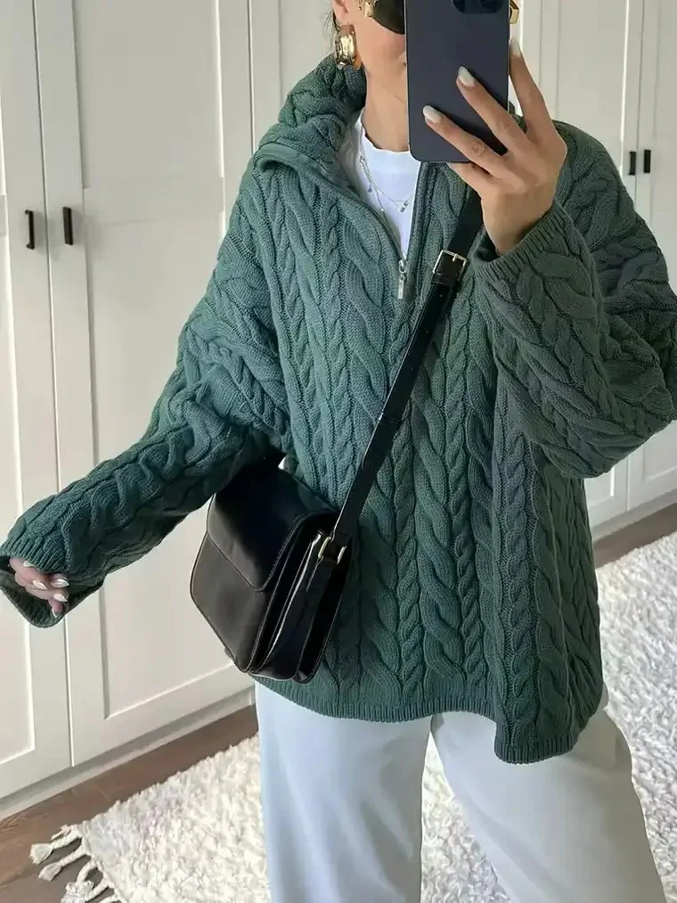 Women's Cable Knit Zip Sweater - Image 3