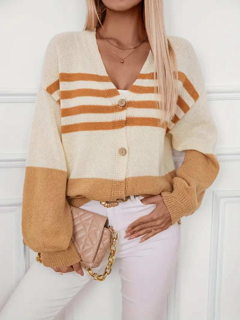 Women's Caramel V-Neck Cardigan