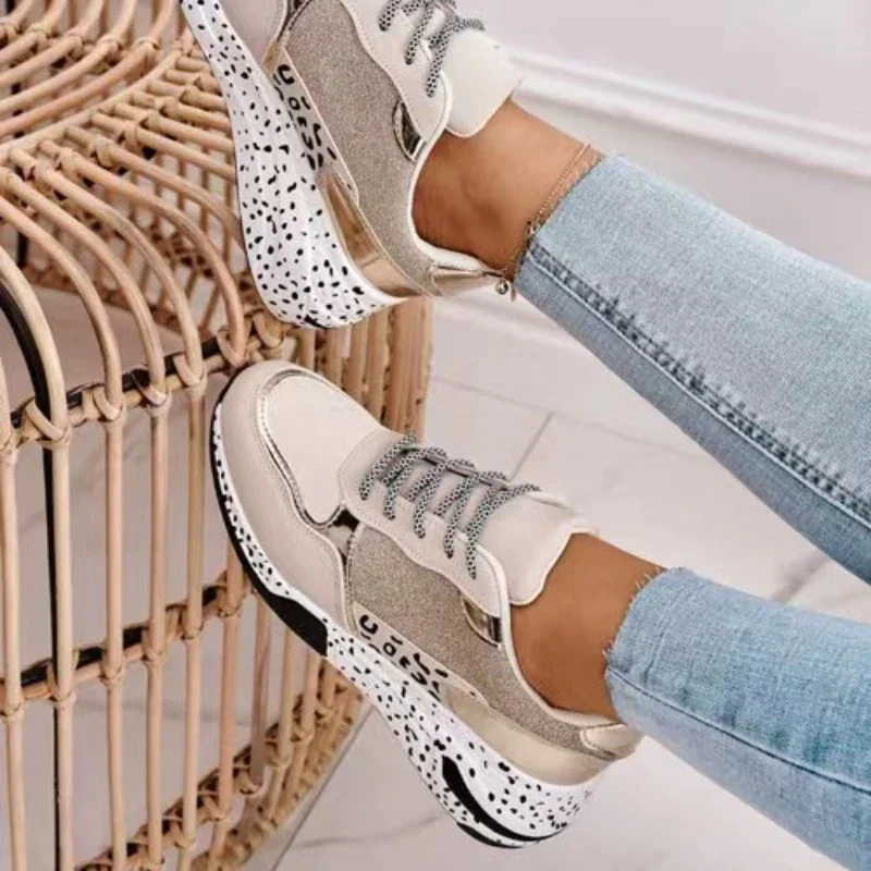 Women's Chunky Sneakers with Dalmatian-Print Soles and Lace-Up - Image 4