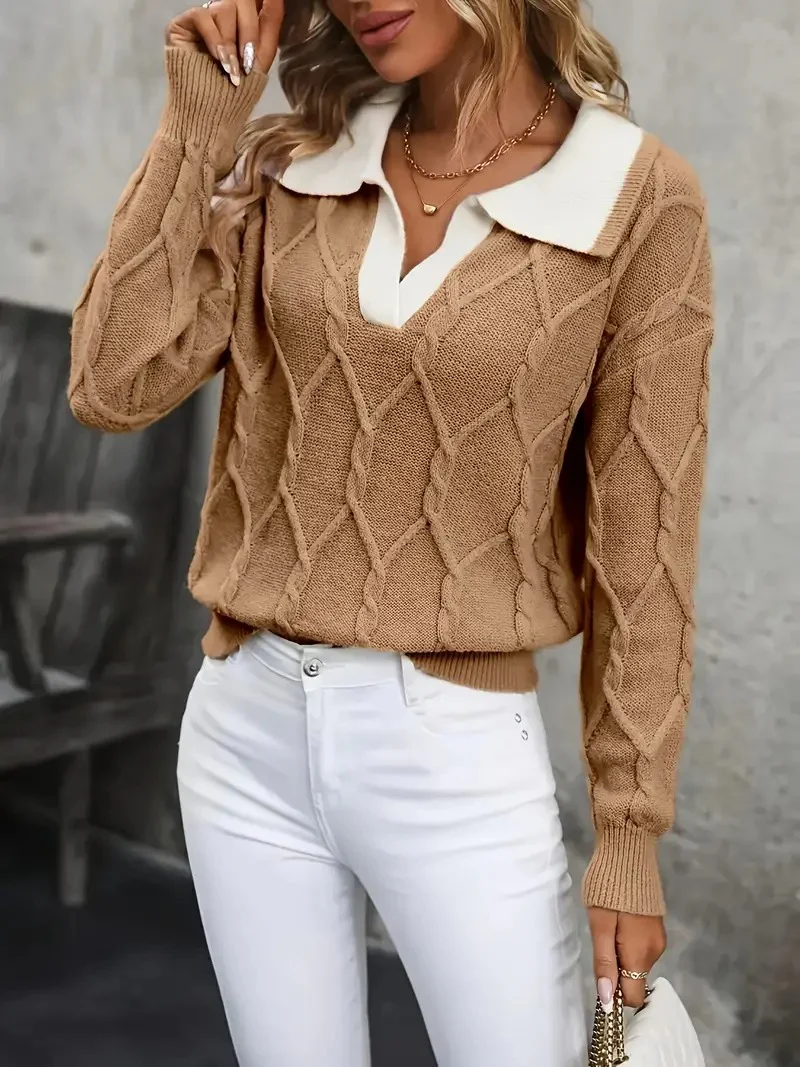 Women's Collared Cable-Knit Sweater