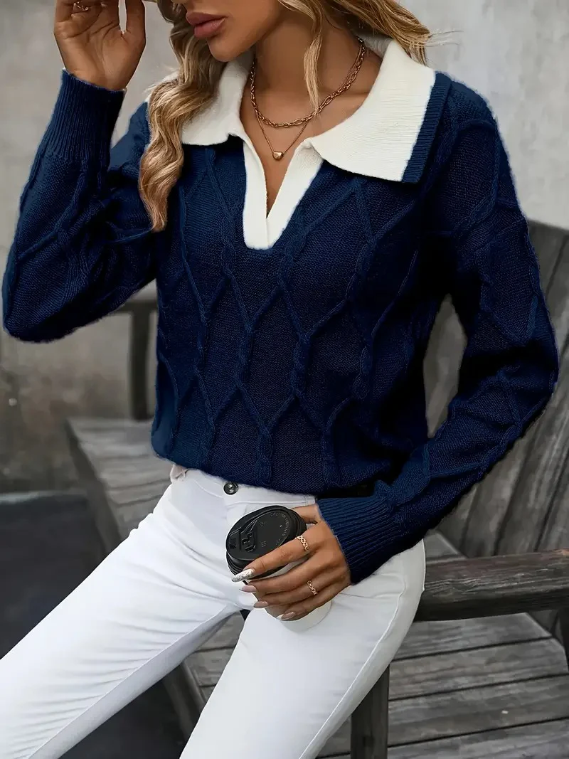 Women's Collared Cable-Knit Sweater - Image 4