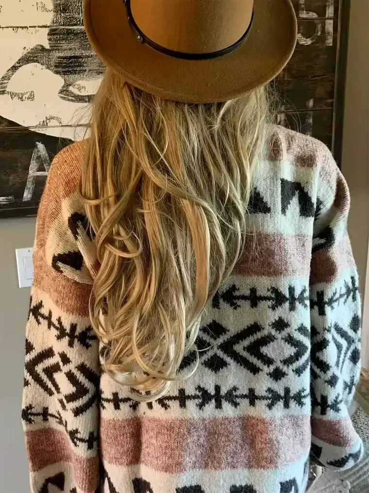 Women's Color-Block Geometric Print Cardigan - Image 3