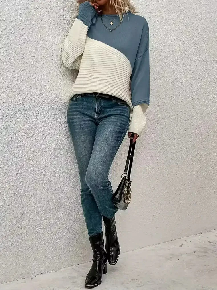 Women's Color Block Knit Sweater - Image 5