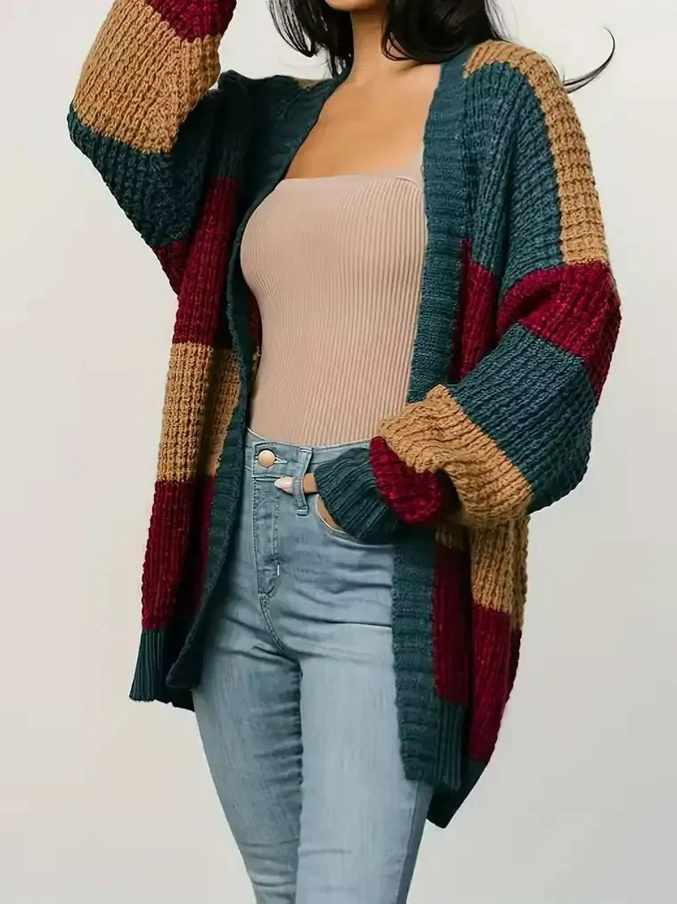 Women's Colour-Block Chunky Knit Cardigan - Image 2