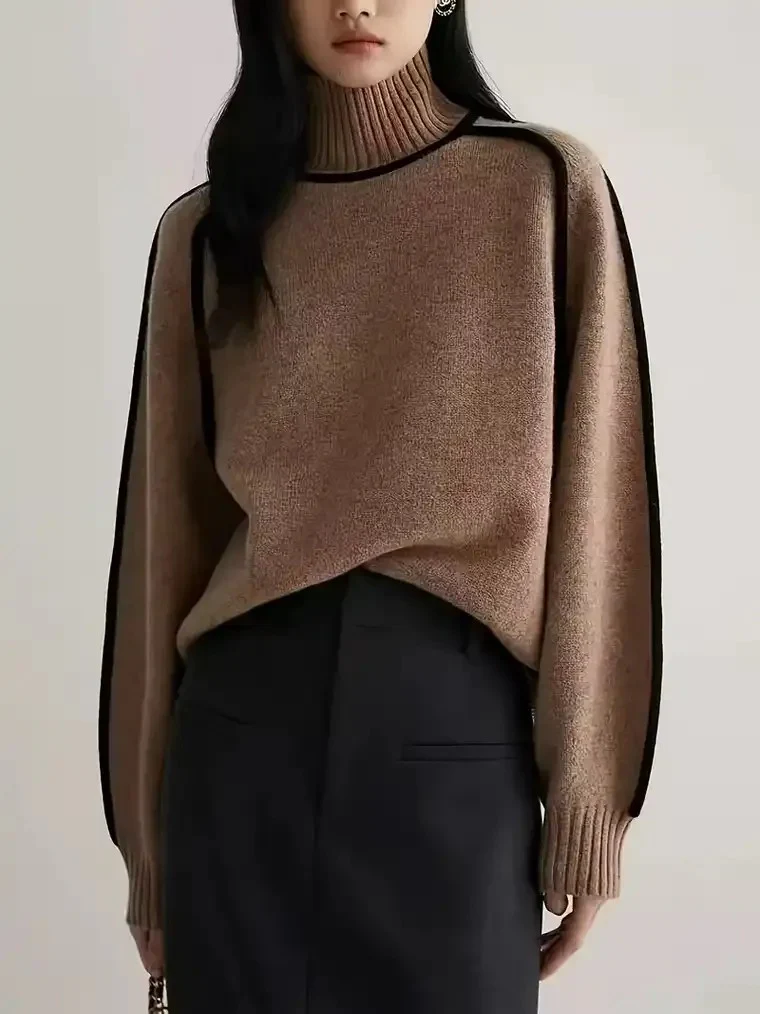Women's Contrast Trim Turtleneck Sweater