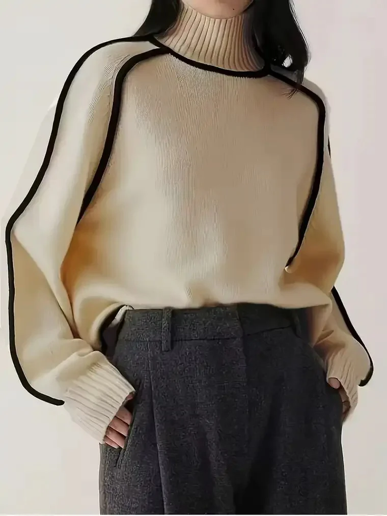 Women's Contrast Trim Turtleneck Sweater - Image 2