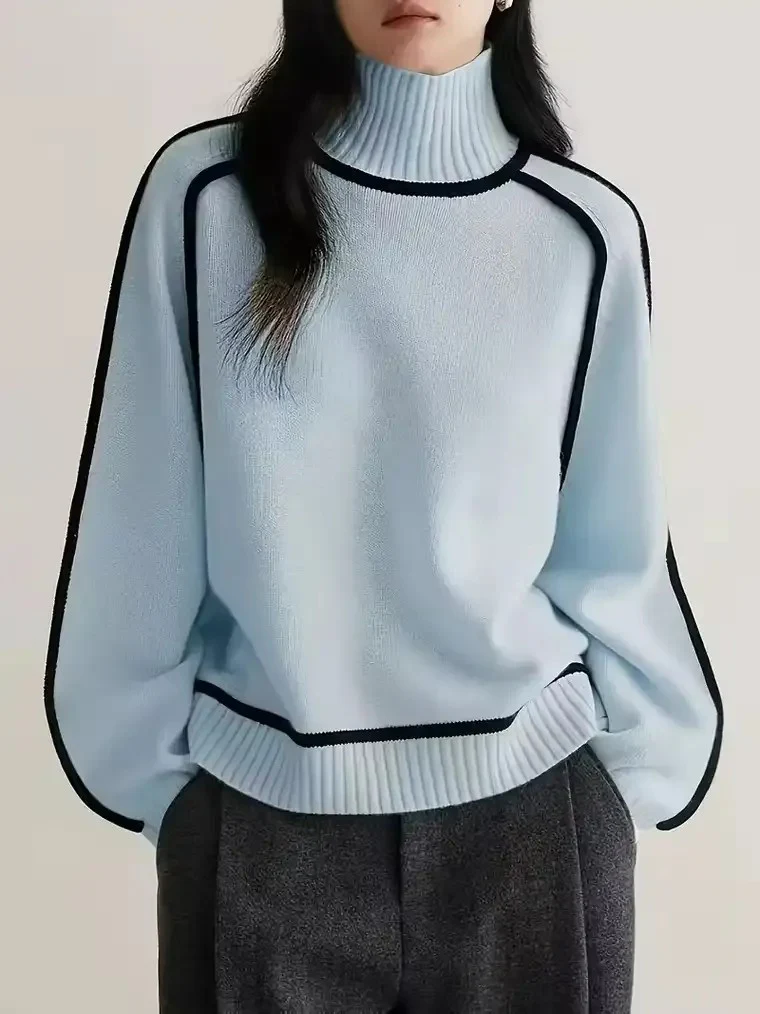 Women's Contrast Trim Turtleneck Sweater - Image 4