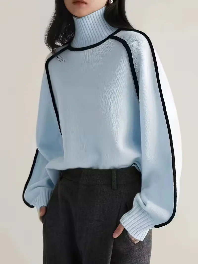 Women's Contrast Trim Turtleneck Sweater - Image 5