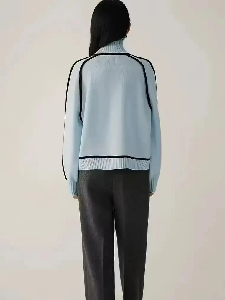 Women's Contrast Trim Turtleneck Sweater - Image 6