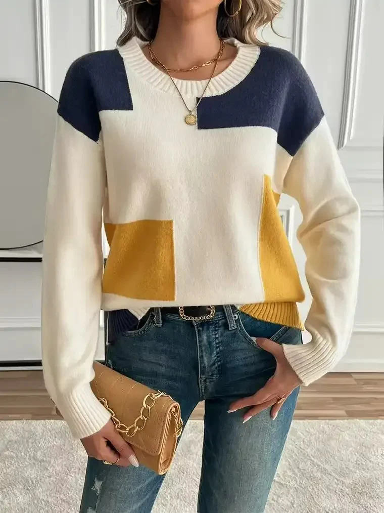 Women's Cream Colour-Block Sweater - Image 2