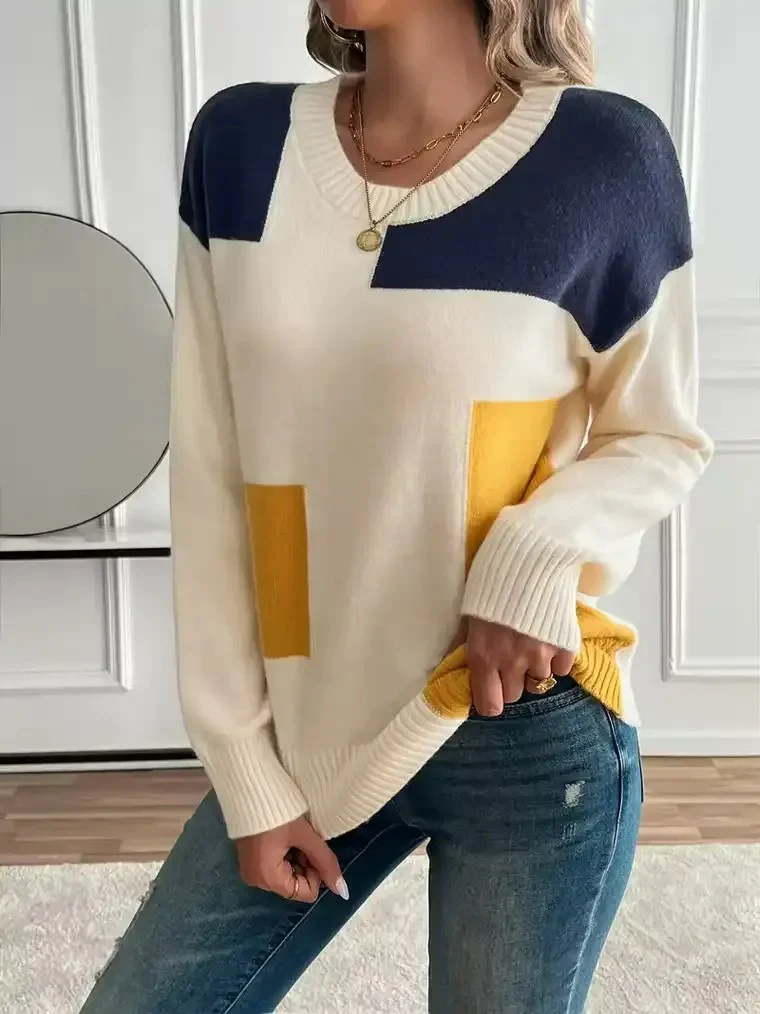 Women's Cream Colour-Block Sweater - Image 3