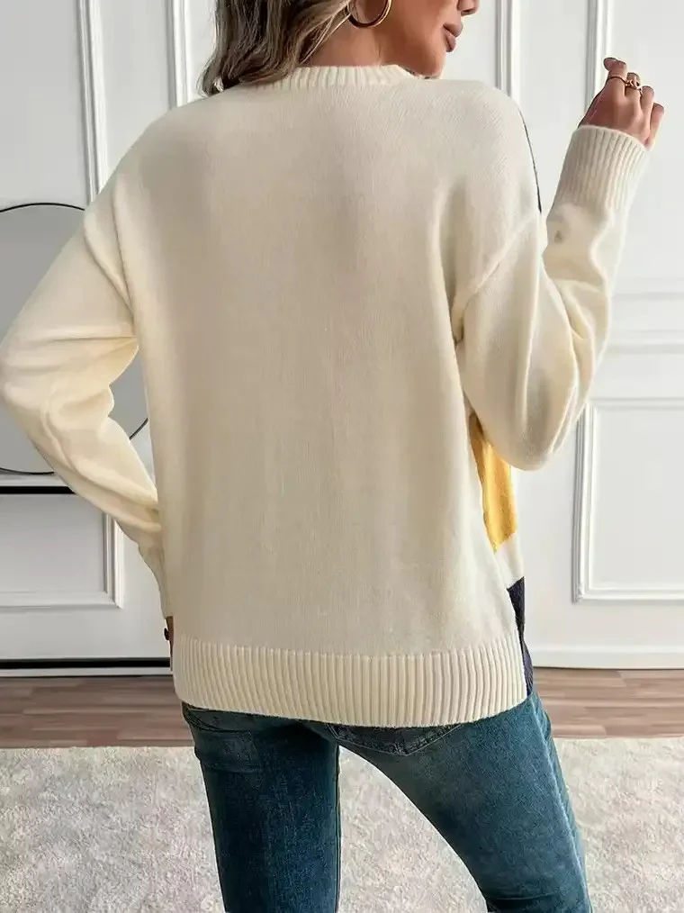 Women's Cream Colour-Block Sweater - Image 4