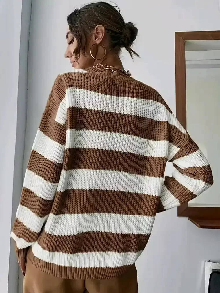 Women's Crewneck Striped Pullover Sweater - Image 4