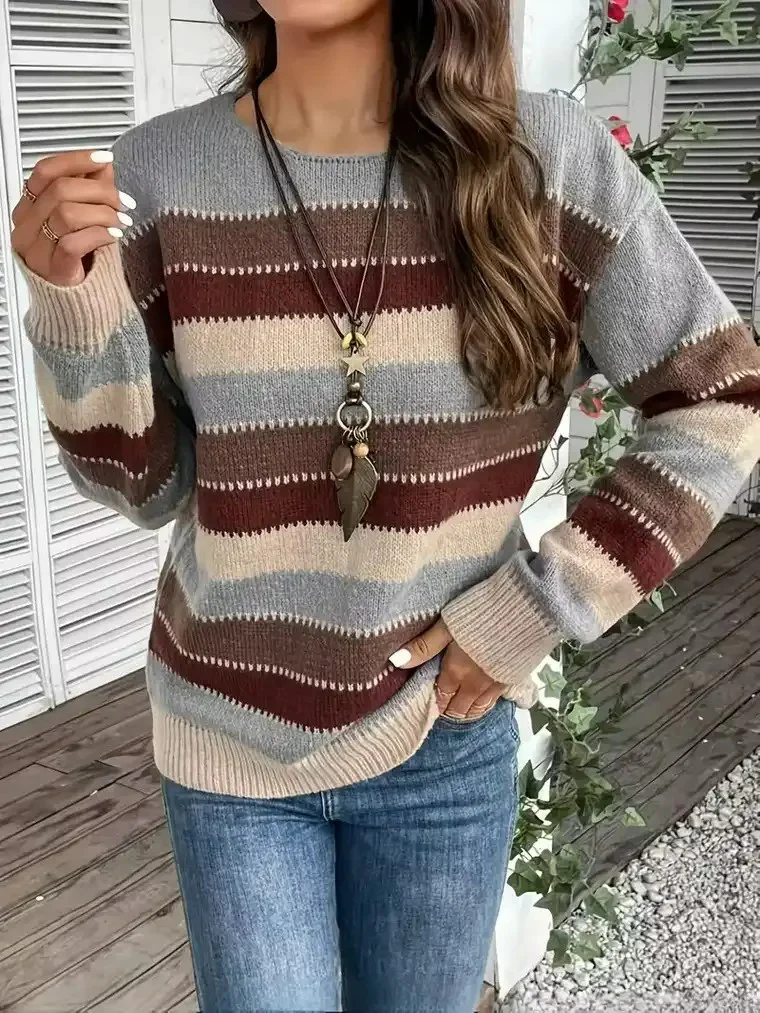 Women's Crewneck Striped Sweater - Image 3